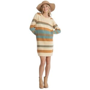 Umgee NWOT Women’s Multi Stripe Long Sleeve Knit Sweater Dress Large